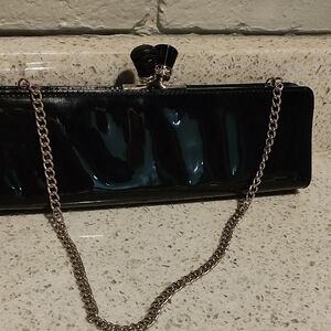 Aldo Black Patent Clutch with Silver Chain